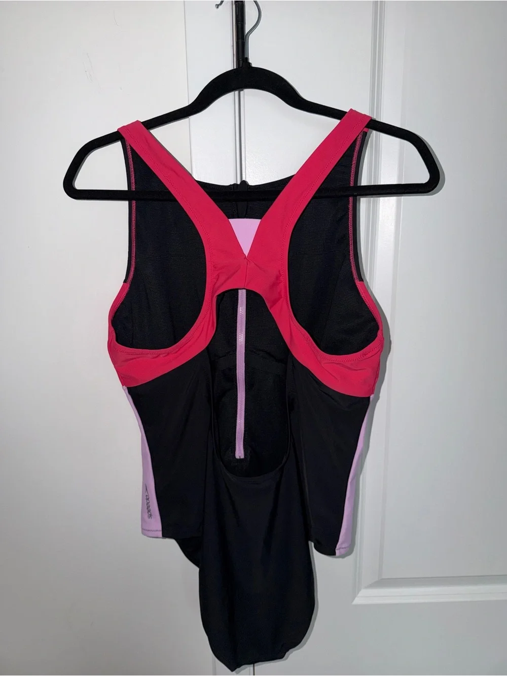 Speedo Hydraline One Piece Swimsuit Black Pink Zip Front Size XL